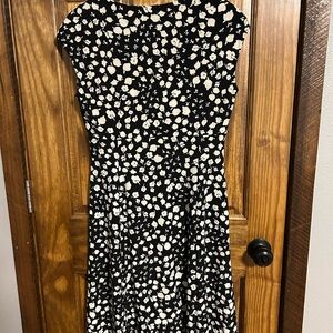 Chaps Black and Cream Patterned Midi Dress